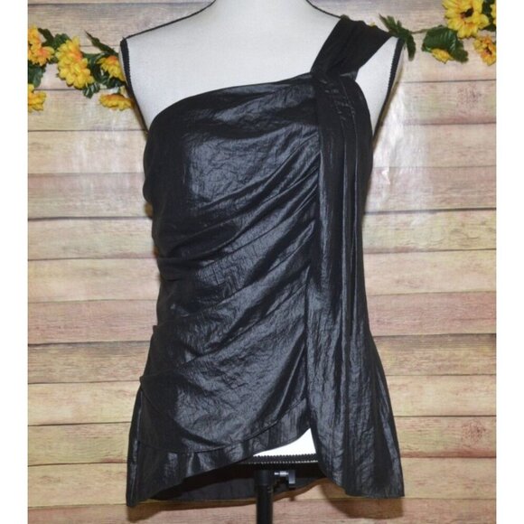 BCBG Maxazria Ladies 8 Black Ruched Drapey Blouse Top Size 8 Formal Sexy - Picture 1 of 13
